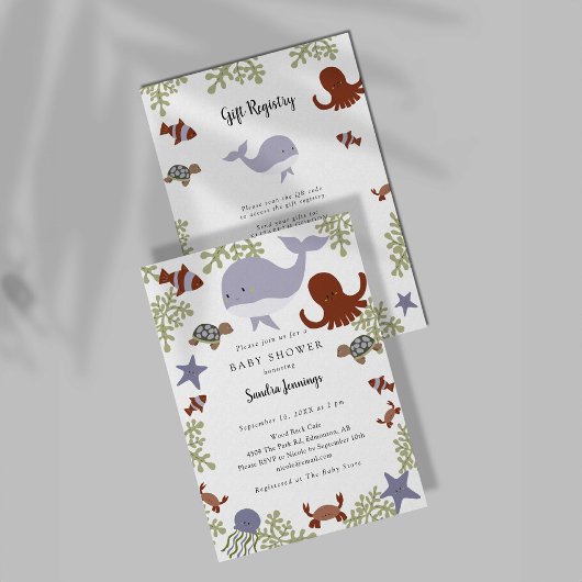 Onder de Zee Baby shower Cadeauregister QR-code Kaart