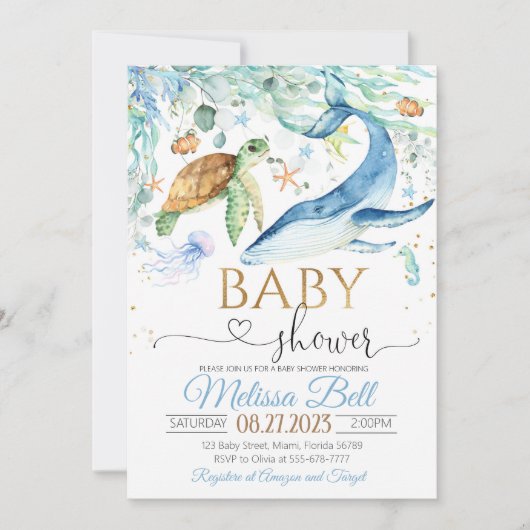 Onder de Zee Baby shower Invitation Boy Ocean Kaart (Voorkant)
