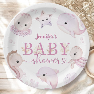 Onder De Zee Baby Shower Meisje Roze Oceaan Papieren Bordje