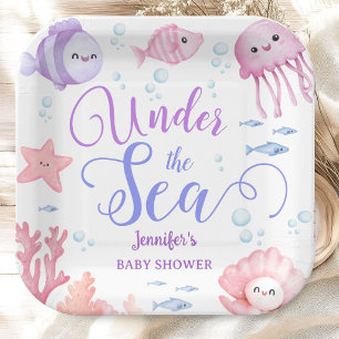 Onder de Zee Baby Shower Meisje Roze Oceandieren Papieren Bordje