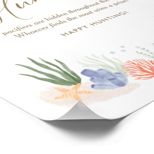 Onder de Zee Baby shower Pacifier Hunt Sign Poster (Hoek)