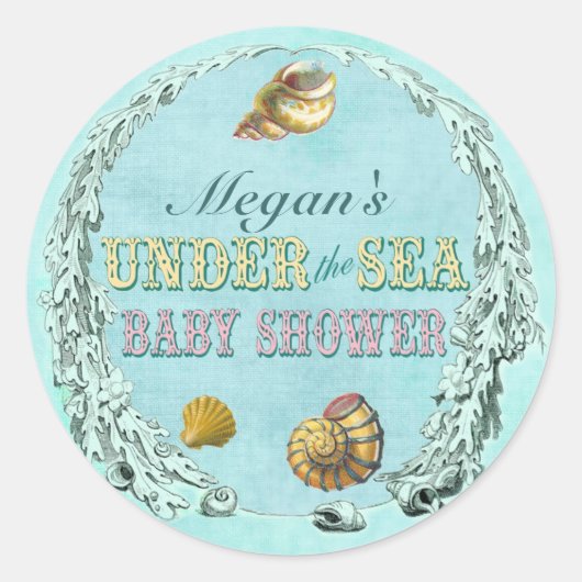 Onder de Zee Baby shower Sticker - Aangepaste naam (Voorkant)