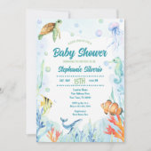 Onder de zee baby shower waterverf uitnodiging (Voorkant)
