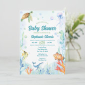 Onder de zee baby shower waterverf uitnodiging (Staand voorkant)