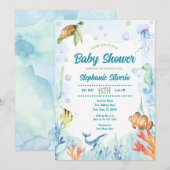 Onder de zee baby shower waterverf uitnodiging (Voorkant / Achterkant)