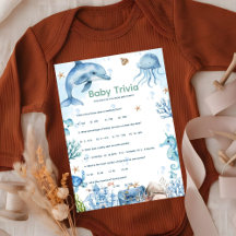 Onder de zee Baby trivia Baby shower spel Kaart