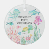 Onder de Zee Baby's Eerste Kerstmis Glas Ornament (Voorkant)