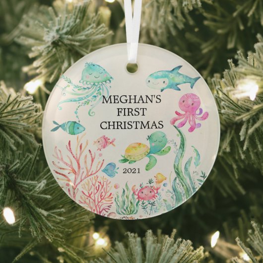 Onder de Zee Baby's Eerste Kerstmis Glas Ornament (Insitu)