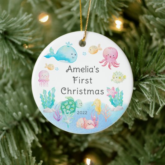 Onder de Zee Baby's Eerste Kerstmis Keramisch Ornament (Boom)