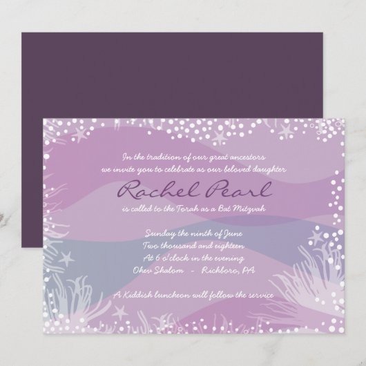 ONDER DE ZEE Bat Bar Mitzvah Uitnodiging (Voorkant / Achterkant)