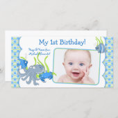 Onder de Zee Beestjes Jongen 1e Verjaardag Fotokaa Aankondiging (Voorkant / Achterkant)