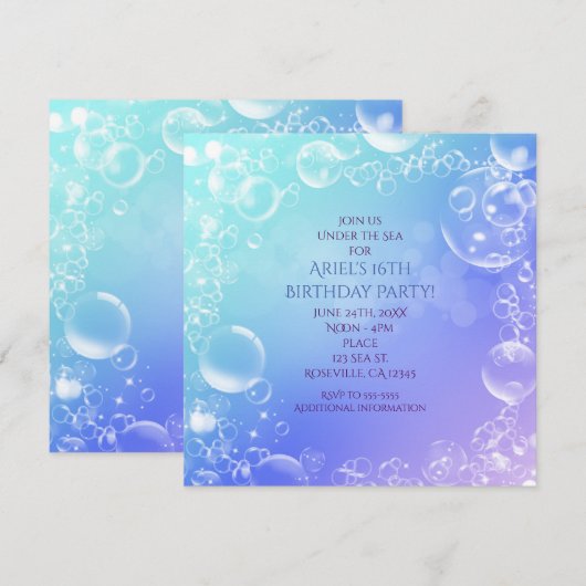 Onder de Zee Betoverde Bubbel Feest Uitnodigingen (Voorkant / Achterkant)