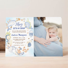 Onder de zee blauw ahoy het is een jongen baby sho kaart