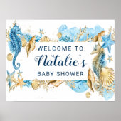 Onder de zee blauw & goud welkomstbord voor babyfe poster (Voorkant)