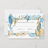Onder de Zee Blauw Goud Witte Zomer Bruiloft RSVP (Voorkant)