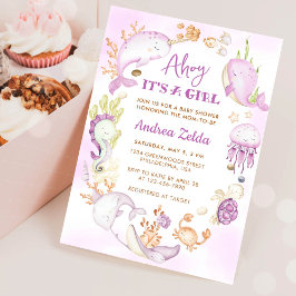 Onder de zee blauwe ahoy het is een meisje baby sh kaart