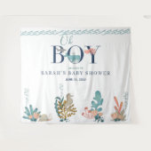 Onder de zee blauwe aquarel Oh jongen baby shower  Wandkleed (Voorkant (horizontaal))