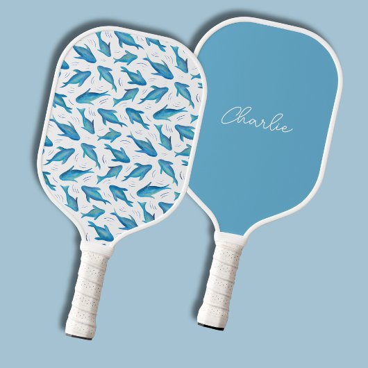 Onder de zee blauwe haai vis patroon pickleball paddle