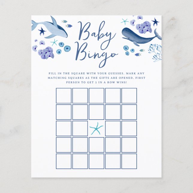 Onder de Zee Blauwe Jongen Walvis Baby Bingo Spel (Voorkant)