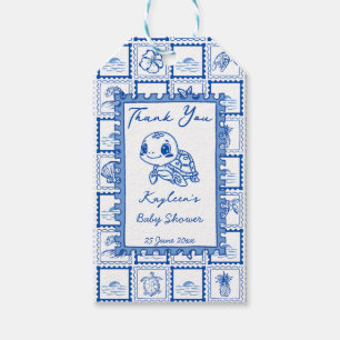 Onder de zee blauwe liefdevolle schildpad baby sho cadeaulabel