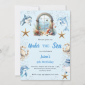 Onder de zee blauwe oceaan dieren jongen Verjaarda Kaart (Voorkant)