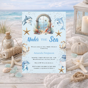 Onder de zee blauwe oceandieren jongen Baby Shower Kaart