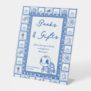 Onder de zee blauwe schildpad baby shower cadeaus reclamebord met voetstuk