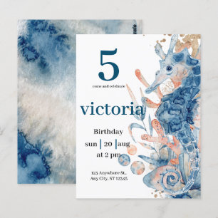 Onder de zee Blauwe Strand Walvis babyShower Briefkaart