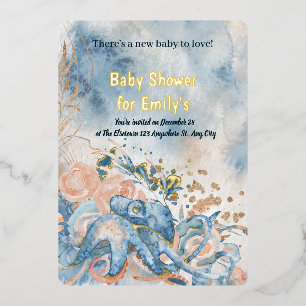 Onder de zee Blauwe Strand Walvis babyshower Folie Uitnodiging