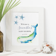 Onder de zee Blauwe Wal Baby Shower Posters