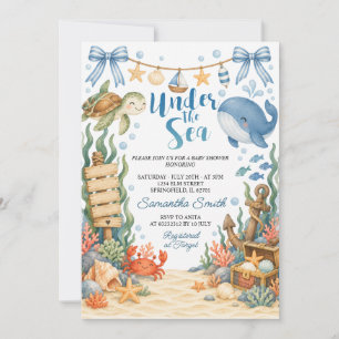 Onder de zee blauwe zomer oceaan dier baby shower kaart