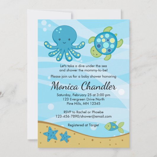 Onder de Zee Blue Baby shower Invitation Card Kaart (Voorkant)