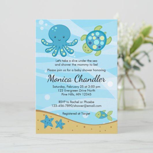 Onder de Zee Blue Baby shower Invitation Card Kaart (Staand voorkant)