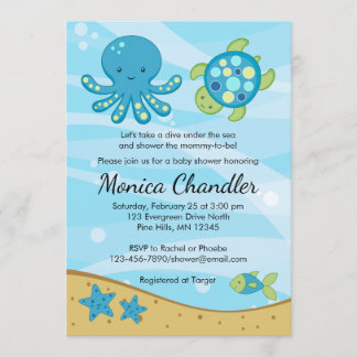Onder de Zee Blue Baby shower Invitation Card Kaart