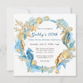 Onder de Zee Blue Gold Birthday Party Kaart (Voorkant)