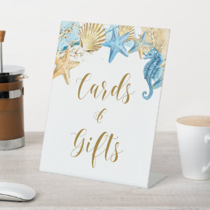 Onder de Zee Blue Gold Wedding Cards en Gifts Reclamebord Met Voetstuk