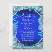 Onder de Zee Blue Sweet 16 uitnodiging (Voorkant)