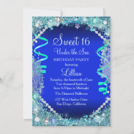 Onder de Zee Blue Sweet 16 uitnodiging
