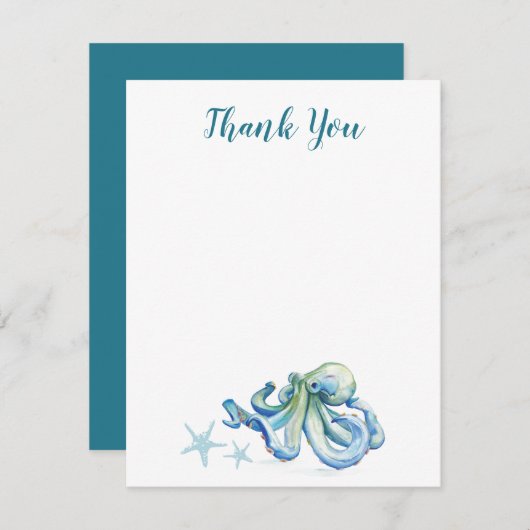 Onder de Zee Blue Waterverf Octopus Hartelijk dank (Voorkant / Achterkant)