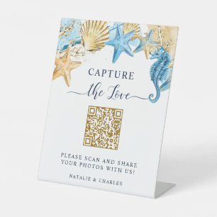 Onder de zee Capture the love QR-code bruiloft Reclamebord Met Voetstuk