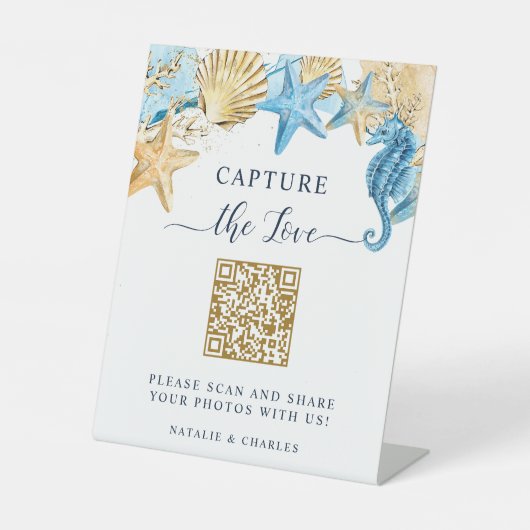 Onder de zee Capture the love QR-code bruiloft Reclamebord Met Voetstuk (Voorkant)