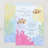 Onder de Zee Clown Fish Birthday Party Kaart (Voorkant / Achterkant)