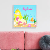 Onder de Zee Cute Blonde Mermaid Custom Name Canvas Afdruk (Insitu (Woonkamer))