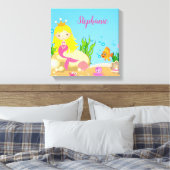 Onder de Zee Cute Blonde Mermaid Custom Name Canvas Afdruk (Insitu (Slaapkamer))