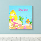 Onder de Zee Cute Blonde Mermaid Custom Name Canvas Afdruk (Insitu (Houten vloer))