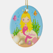 Onder de Zee Cute Blonde Mermaid Custom Name Keramisch Ornament (Rechts)