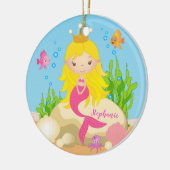 Onder de Zee Cute Blonde Mermaid Custom Name Keramisch Ornament (Links)