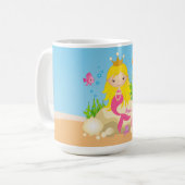 Onder de Zee Cute Blonde Mermaid Custom Name Koffiemok (Voorkant links)