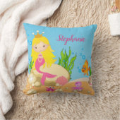 Onder de Zee Cute Blonde Mermaid Custom Name Kussen (Deken)