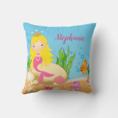 Onder de Zee Cute Blonde Mermaid Custom Name Kussen (Achterkant)